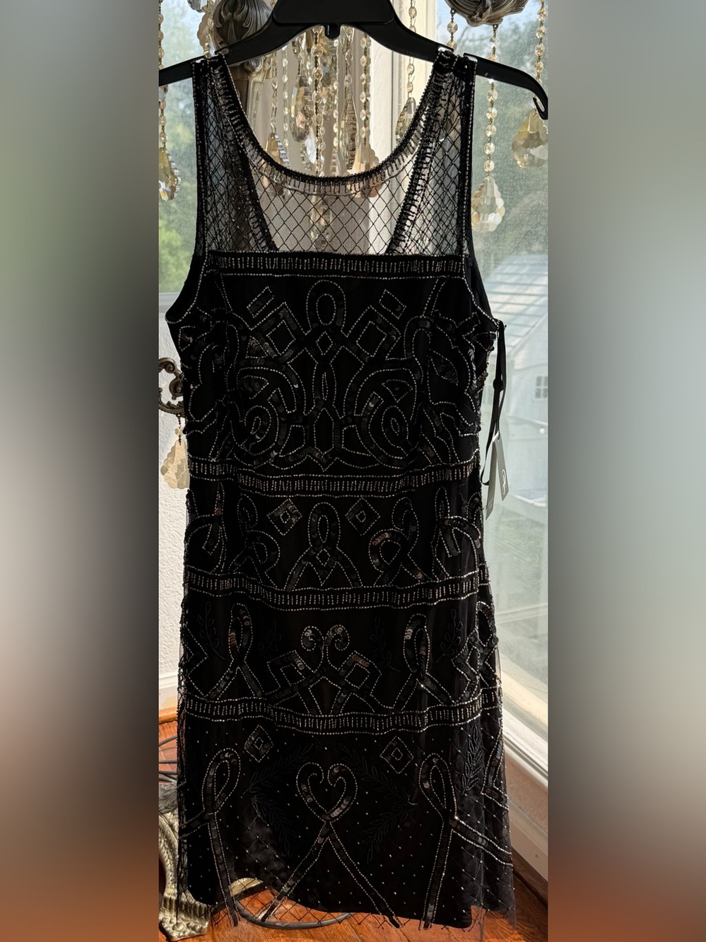 Adrianna Papell Black Beaded Strapless Evening Dress
